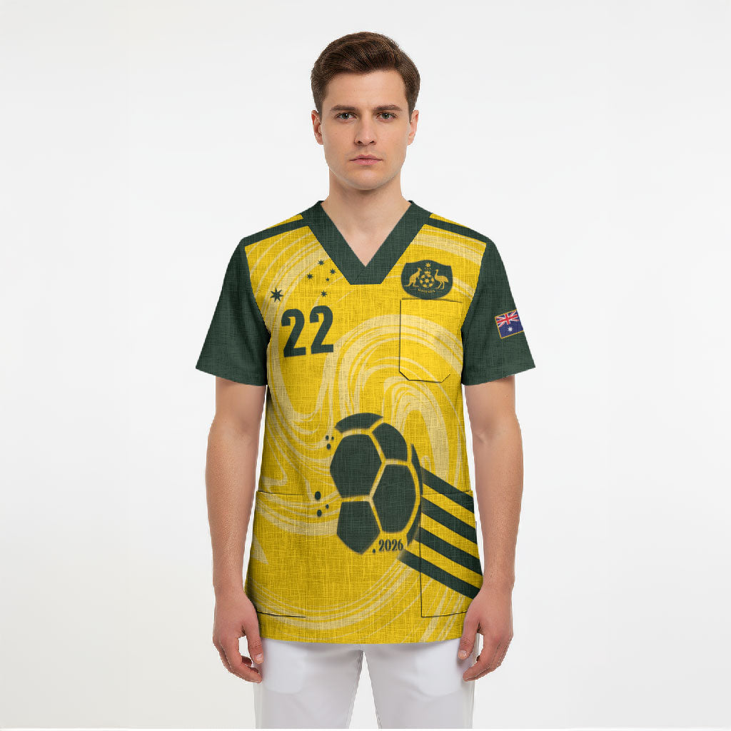 Australia Socceroos 2026 Custom Scrub Top Golden Sporty Style