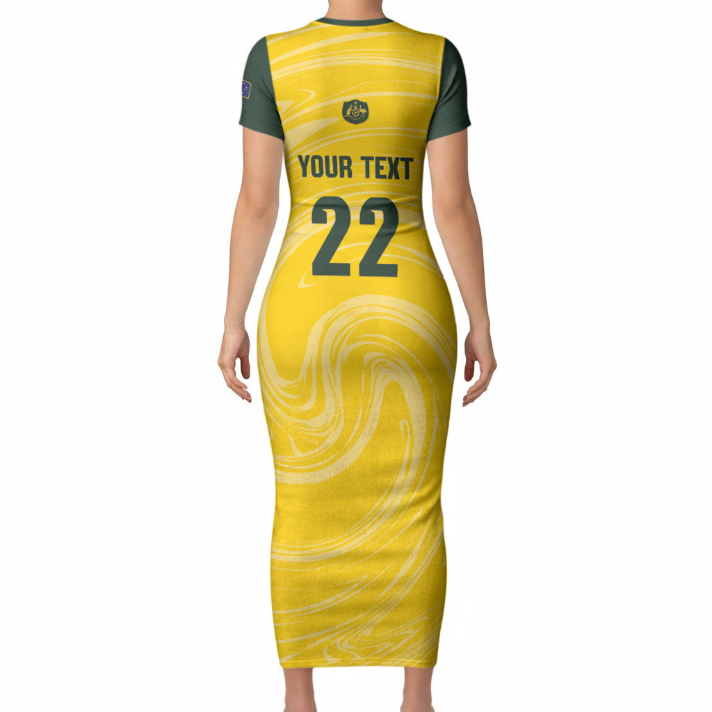 Australia Socceroos 2026 Custom Short Sleeve Bodycon Dress Golden Sporty Style