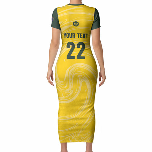 Australia Socceroos 2026 Custom Short Sleeve Bodycon Dress Golden Sporty Style