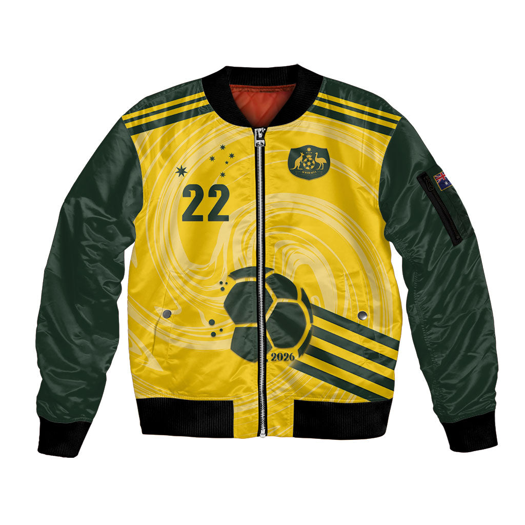 Australia Socceroos 2026 Custom Sleeve Zip Bomber Jacket Golden Sporty Style