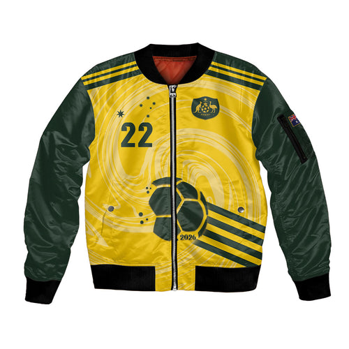 Australia Socceroos 2026 Custom Sleeve Zip Bomber Jacket Golden Sporty Style