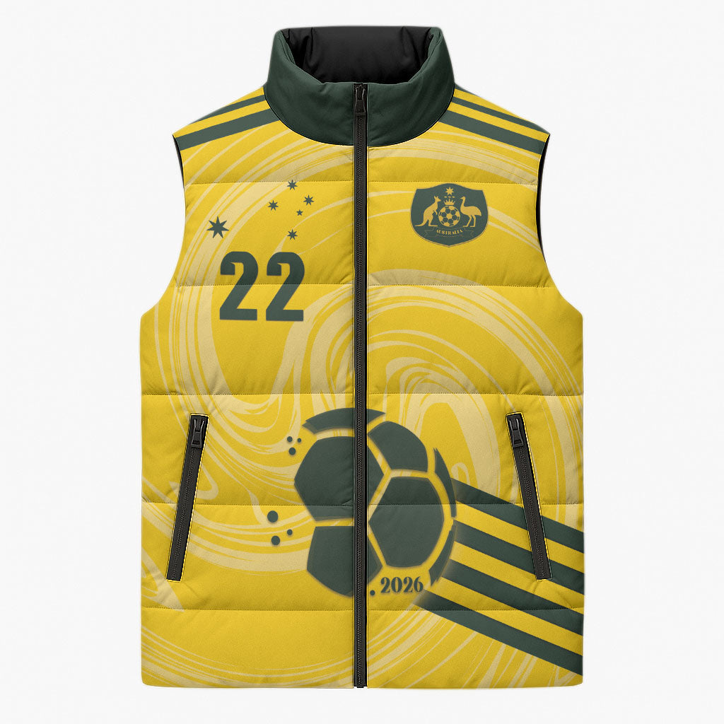 Australia Socceroos 2026 Custom Sleeveless Puffer Jacket Golden Sporty Style