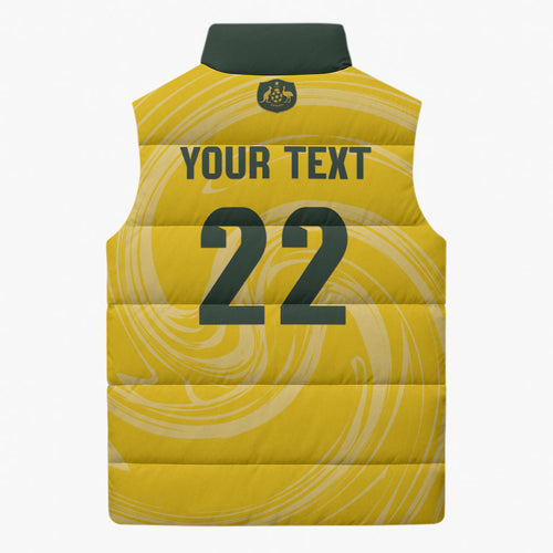 Australia Socceroos 2026 Custom Sleeveless Puffer Jacket Golden Sporty Style