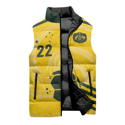 Australia Socceroos 2026 Custom Sleeveless Puffer Jacket Golden Sporty Style