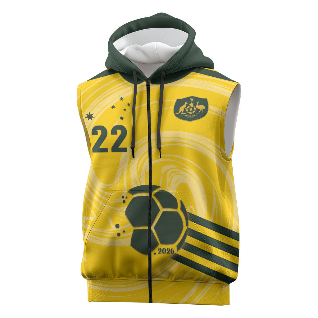 Australia Socceroos 2026 Custom Sleeveless Zip Hoodie Golden Sporty Style
