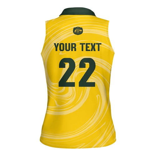 Australia Socceroos 2026 Custom Women Sleeveless Polo Shirt Golden Sporty Style