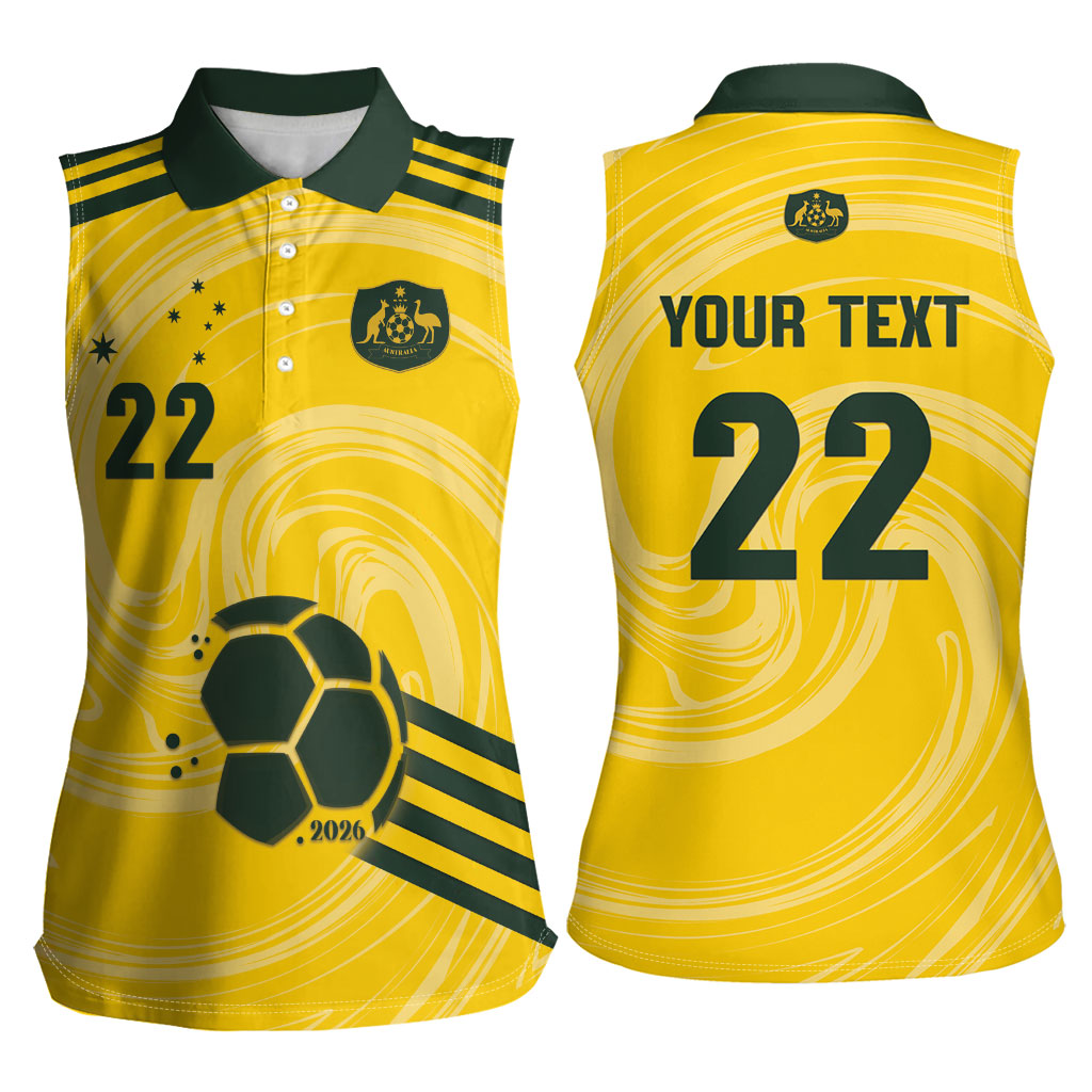 Australia Socceroos 2026 Custom Women Sleeveless Polo Shirt Golden Sporty Style