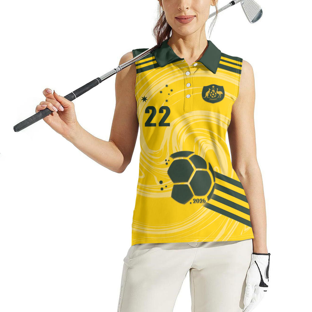Australia Socceroos 2026 Custom Women Sleeveless Polo Shirt Golden Sporty Style