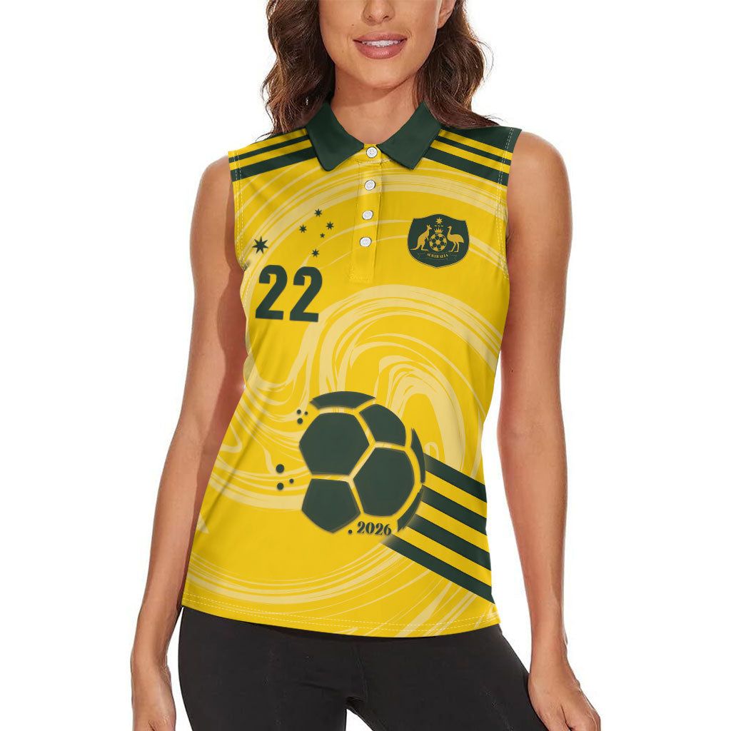 Australia Socceroos 2026 Custom Women Sleeveless Polo Shirt Golden Sporty Style