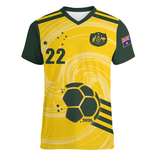 Australia Socceroos 2026 Custom Women V-Neck T-Shirt Golden Sporty Style
