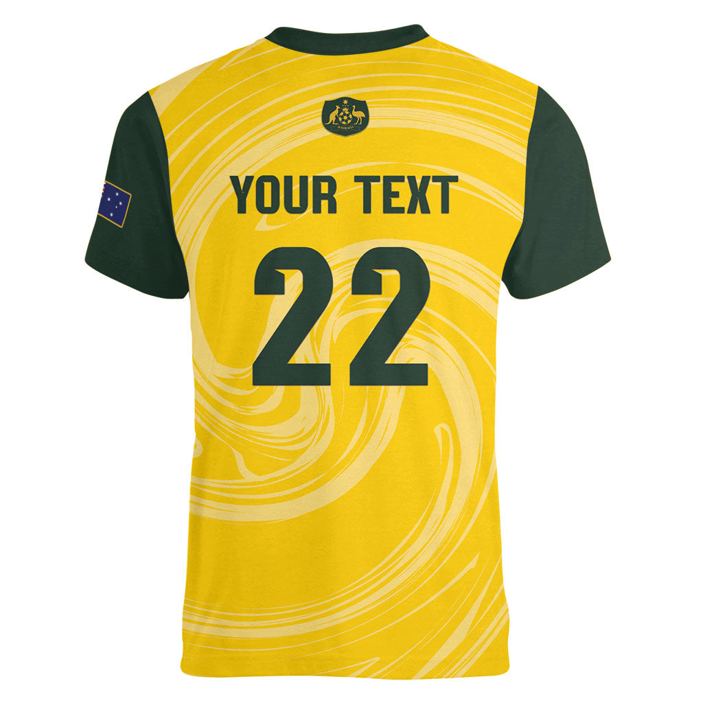 Australia Socceroos 2026 Custom Women V-Neck T-Shirt Golden Sporty Style