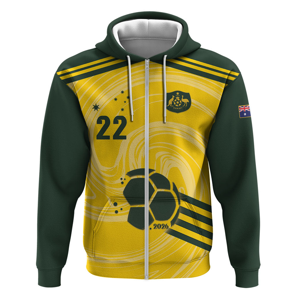 Australia Socceroos 2026 Custom Zip Hoodie Golden Sporty Style