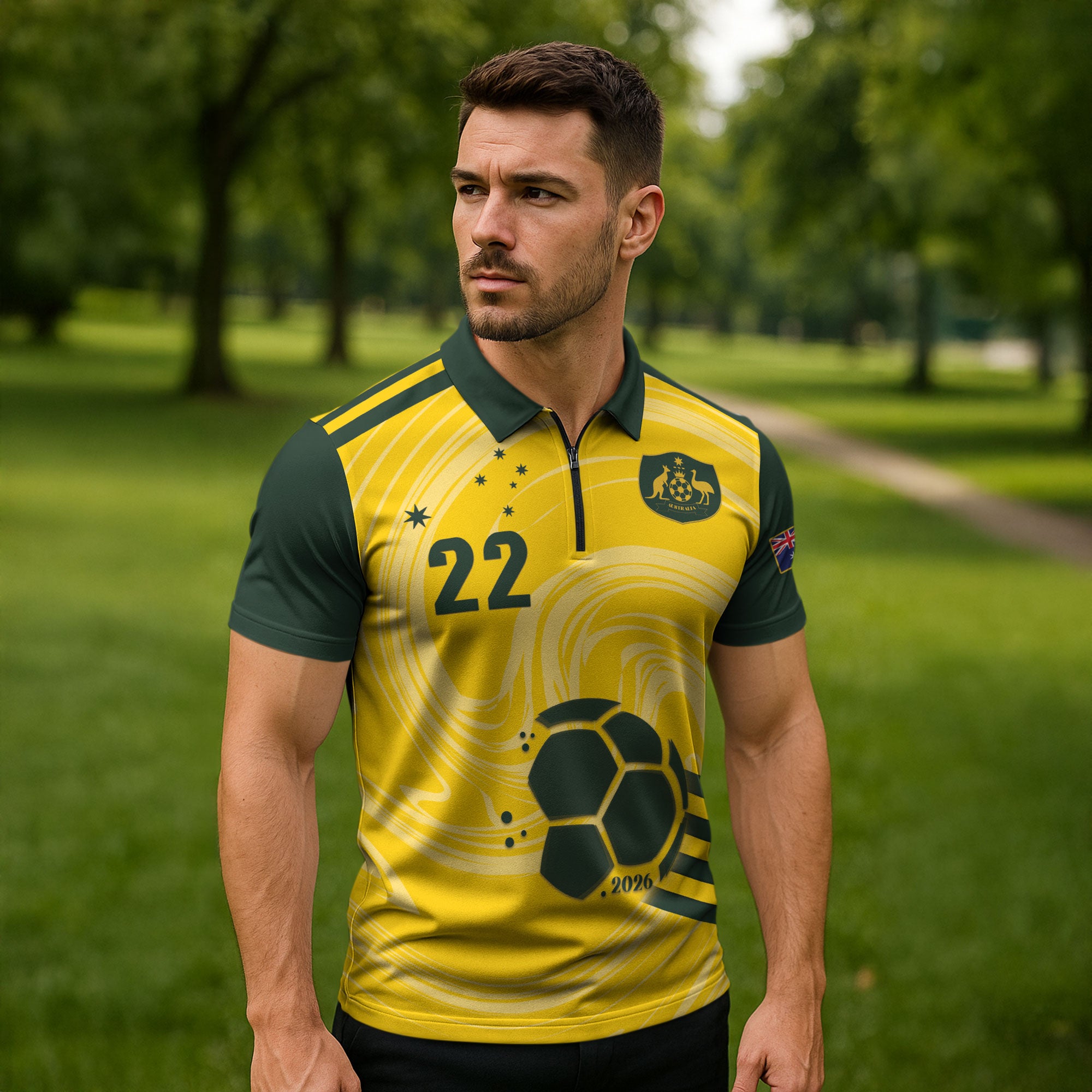 Australia Socceroos 2026 Custom Zipper Polo Shirt Golden Sporty Style