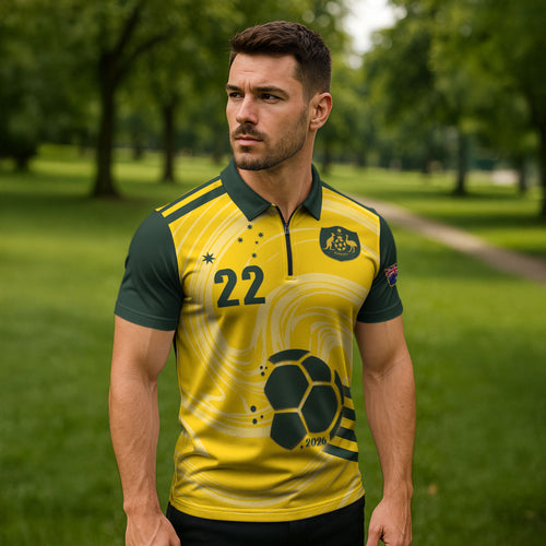 Australia Socceroos 2026 Custom Zipper Polo Shirt Golden Sporty Style