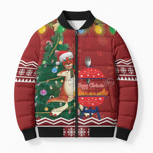 Australia Christmas In July Bomber Puffer Jacket Happy Chrissie Kangaroo Barbie