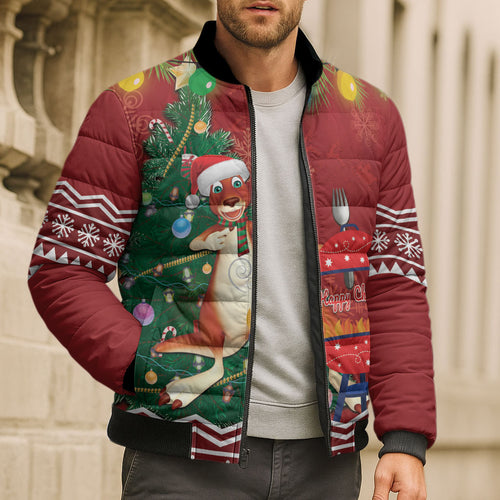 Australia Christmas In July Bomber Puffer Jacket Happy Chrissie Kangaroo Barbie