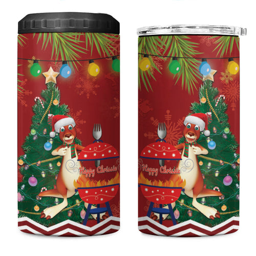 Australia Christmas In July 4 in 1 Can Cooler Tumbler Happy Chrissie Kangaroo Barbie