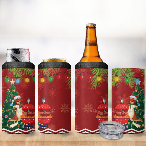 Australia Christmas In July 4 in 1 Can Cooler Tumbler Happy Chrissie Kangaroo Barbie