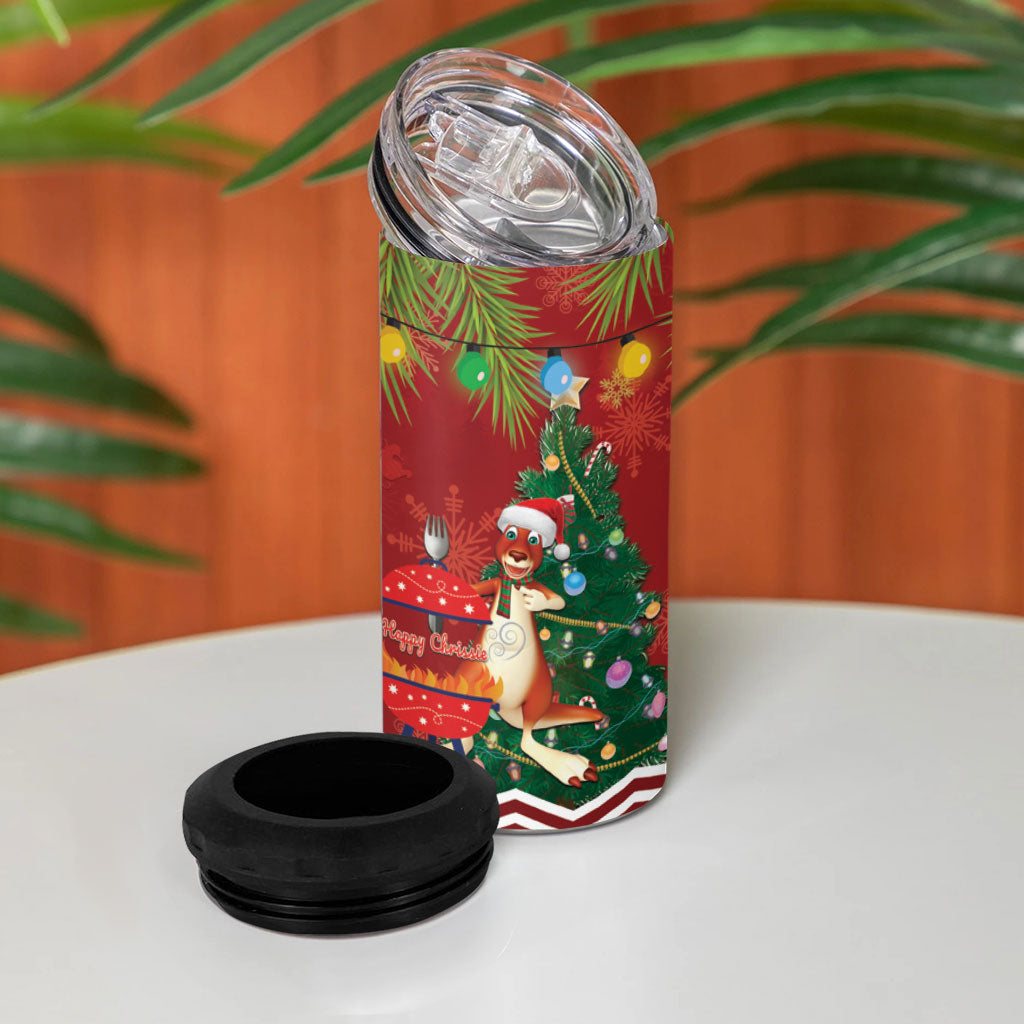 Australia Christmas In July 4 in 1 Can Cooler Tumbler Happy Chrissie Kangaroo Barbie