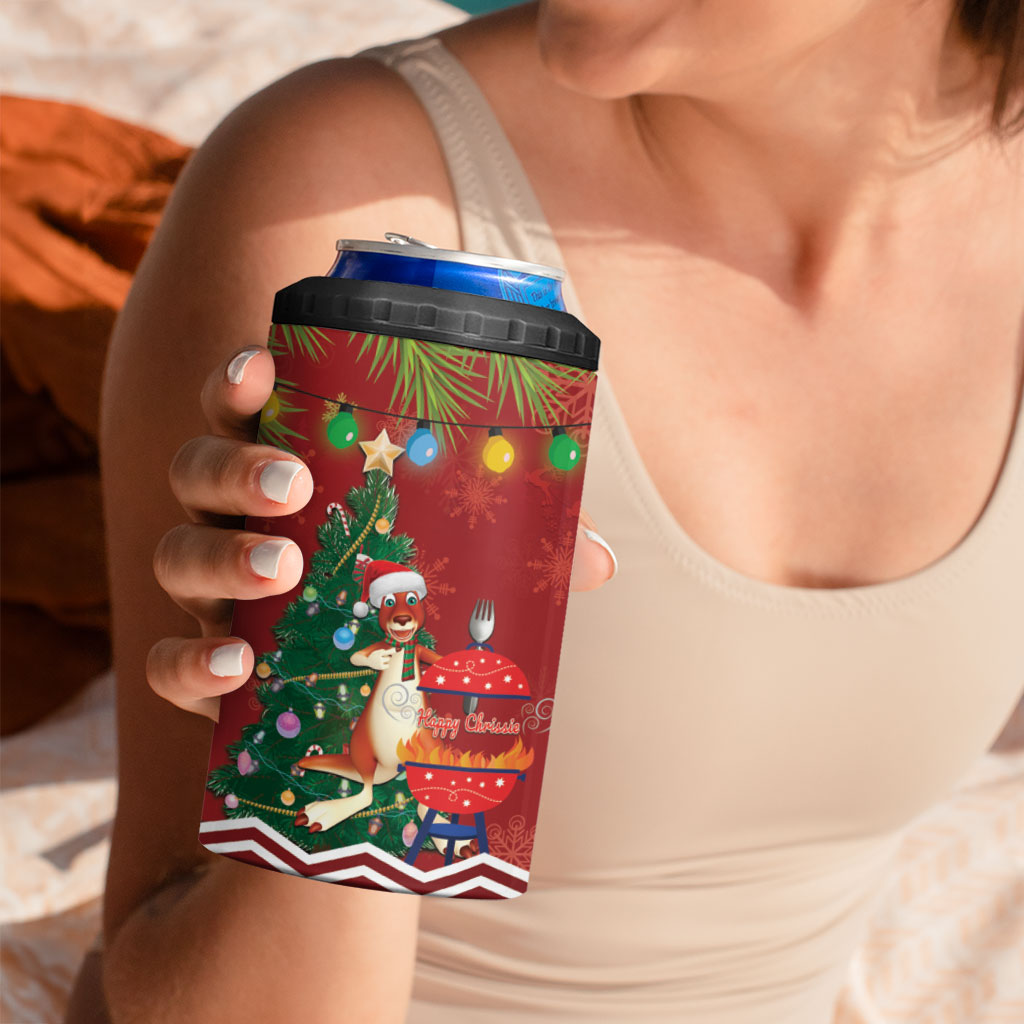 Australia Christmas In July 4 in 1 Can Cooler Tumbler Happy Chrissie Kangaroo Barbie