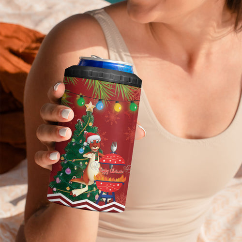 Australia Christmas In July 4 in 1 Can Cooler Tumbler Happy Chrissie Kangaroo Barbie
