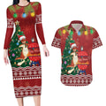 Australia Christmas In July Couples Matching Long Sleeve Bodycon Dress and Hawaiian Shirt Happy Chrissie Kangaroo Barbie