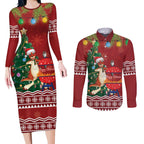 Australia Christmas In July Couples Matching Long Sleeve Bodycon Dress and Long Sleeve Button Shirt Happy Chrissie Kangaroo Barbie