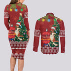 Australia Christmas In July Couples Matching Long Sleeve Bodycon Dress and Long Sleeve Button Shirt Happy Chrissie Kangaroo Barbie