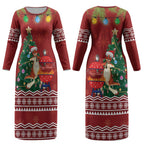 Australia Christmas In July Couples Matching Long Sleeve Bodycon Dress and Long Sleeve Button Shirt Happy Chrissie Kangaroo Barbie LT22