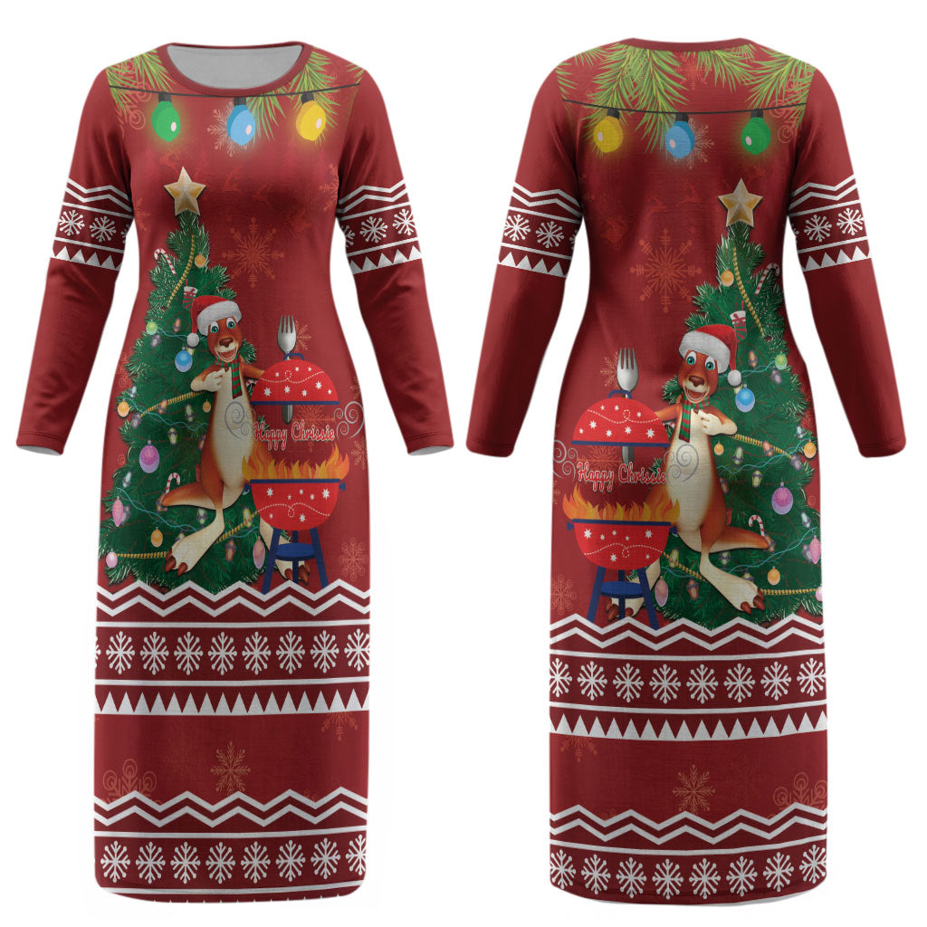 Australia Christmas In July Couples Matching Long Sleeve Bodycon Dress and Long Sleeve Button Shirt Happy Chrissie Kangaroo Barbie LT22