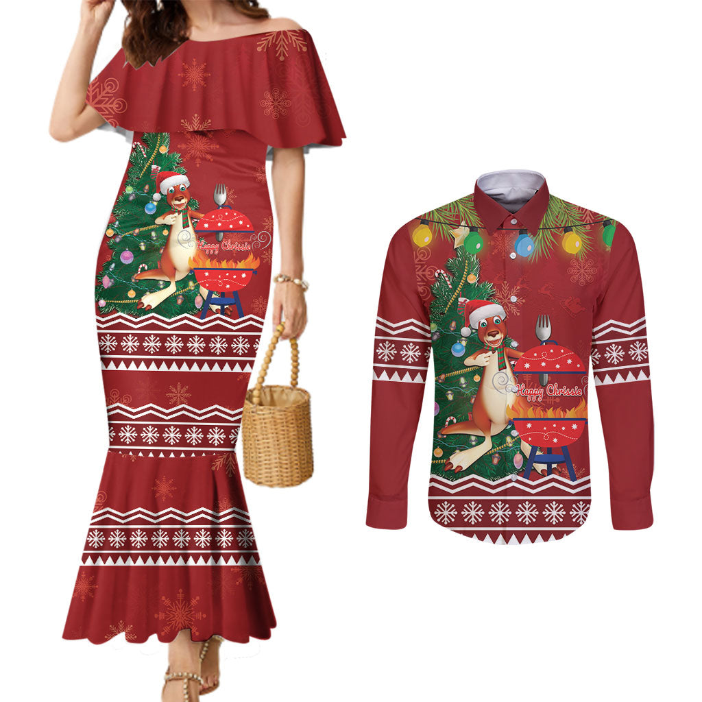 Australia Christmas In July Couples Matching Mermaid Dress and Long Sleeve Button Shirt Happy Chrissie Kangaroo Barbie