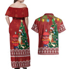 Australia Christmas In July Couples Matching Off Shoulder Maxi Dress and Hawaiian Shirt Happy Chrissie Kangaroo Barbie