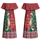 Australia Christmas In July Couples Matching Off Shoulder Maxi Dress and Hawaiian Shirt Happy Chrissie Kangaroo Barbie LT22