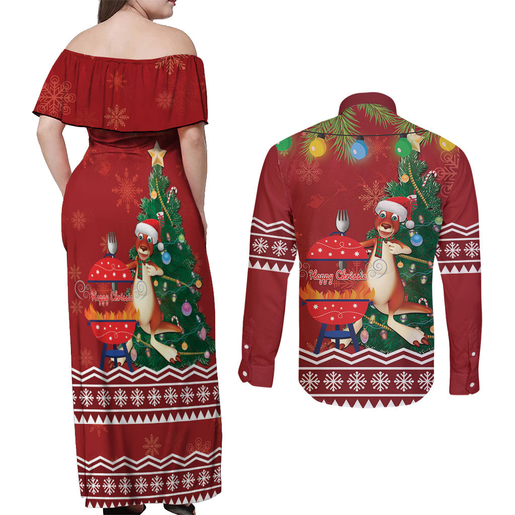 Australia Christmas In July Couples Matching Off Shoulder Maxi Dress and Long Sleeve Button Shirt Happy Chrissie Kangaroo Barbie