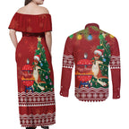 Australia Christmas In July Couples Matching Off Shoulder Maxi Dress and Long Sleeve Button Shirt Happy Chrissie Kangaroo Barbie
