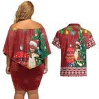 Australia Christmas In July Couples Matching Off Shoulder Short Dress and Hawaiian Shirt Happy Chrissie Kangaroo Barbie