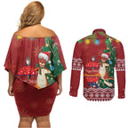 Australia Christmas In July Couples Matching Off Shoulder Short Dress and Long Sleeve Button Shirt Happy Chrissie Kangaroo Barbie