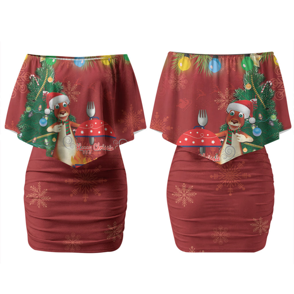Australia Christmas In July Couples Matching Off Shoulder Short Dress and Long Sleeve Button Shirt Happy Chrissie Kangaroo Barbie LT22