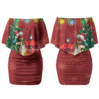 Australia Christmas In July Couples Matching Off Shoulder Short Dress and Long Sleeve Button Shirt Happy Chrissie Kangaroo Barbie LT22