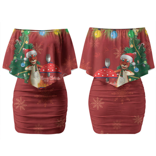 Australia Christmas In July Couples Matching Off Shoulder Short Dress and Long Sleeve Button Shirt Happy Chrissie Kangaroo Barbie LT22