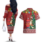 Australia Christmas In July Couples Matching Off The Shoulder Long Sleeve Dress and Hawaiian Shirt Happy Chrissie Kangaroo Barbie