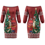Australia Christmas In July Couples Matching Off The Shoulder Long Sleeve Dress and Long Sleeve Button Shirt Happy Chrissie Kangaroo Barbie LT22
