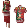 Australia Christmas In July Couples Matching Puletasi and Hawaiian Shirt Happy Chrissie Kangaroo Barbie