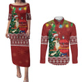 Australia Christmas In July Couples Matching Puletasi and Long Sleeve Button Shirt Happy Chrissie Kangaroo Barbie