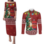 Australia Christmas In July Couples Matching Puletasi and Long Sleeve Button Shirt Happy Chrissie Kangaroo Barbie
