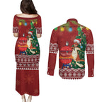 Australia Christmas In July Couples Matching Puletasi and Long Sleeve Button Shirt Happy Chrissie Kangaroo Barbie