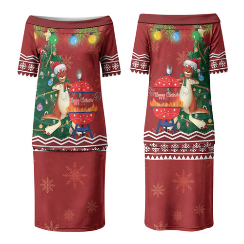 Australia Christmas In July Couples Matching Puletasi and Long Sleeve Button Shirt Happy Chrissie Kangaroo Barbie LT22
