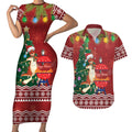 Australia Christmas In July Couples Matching Short Sleeve Bodycon Dress and Hawaiian Shirt Happy Chrissie Kangaroo Barbie