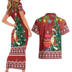 Australia Christmas In July Couples Matching Short Sleeve Bodycon Dress and Hawaiian Shirt Happy Chrissie Kangaroo Barbie