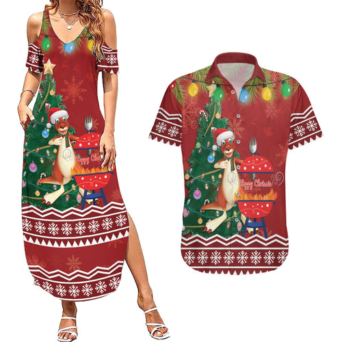 Australia Christmas In July Couples Matching Summer Maxi Dress and Hawaiian Shirt Happy Chrissie Kangaroo Barbie